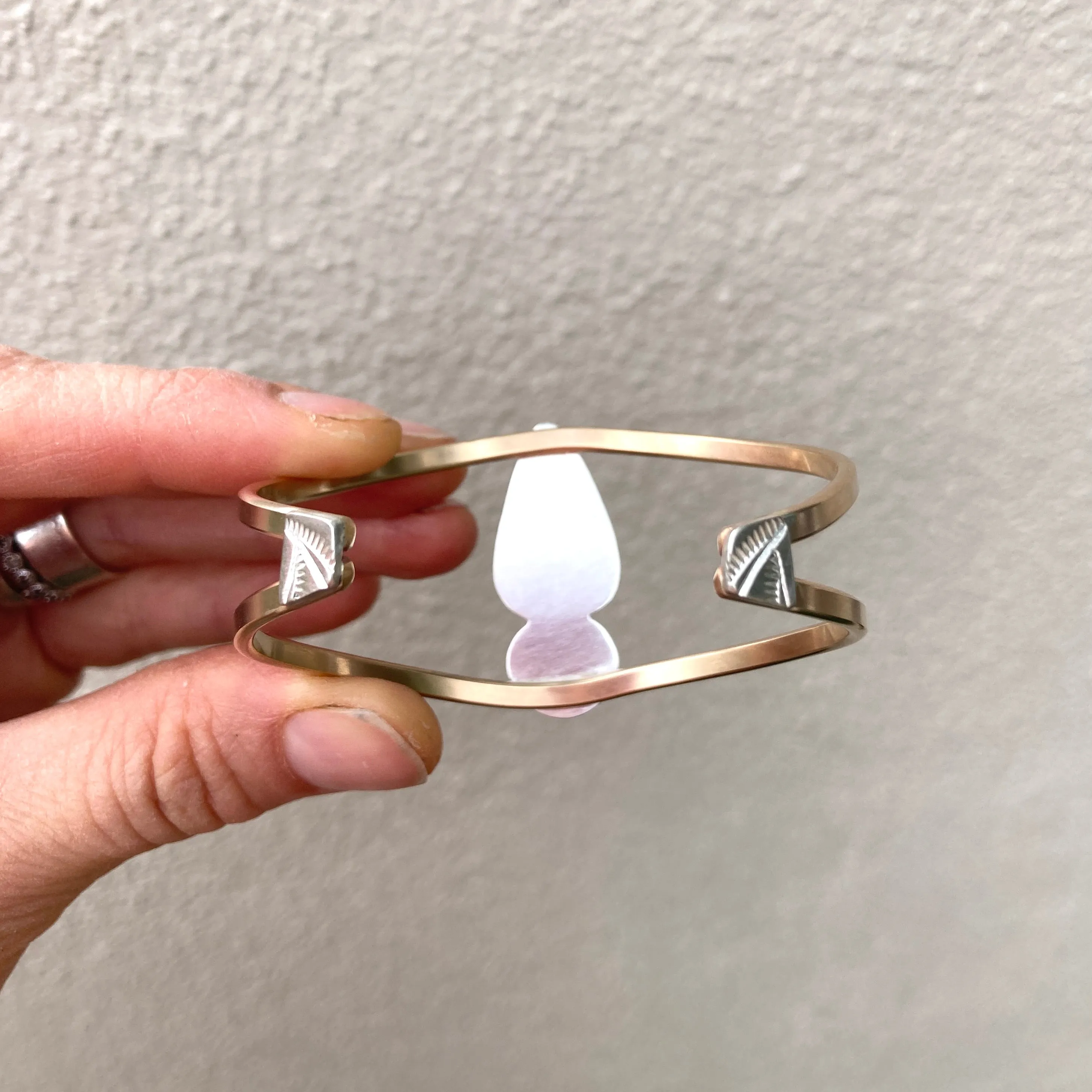 14k goldfill split band cuff with dendritic agate   grey moonstone   14k goldfill   sterling