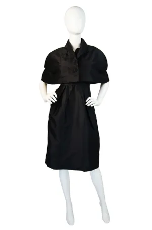 1950s Scupltural Silk Dress & Capelet Set