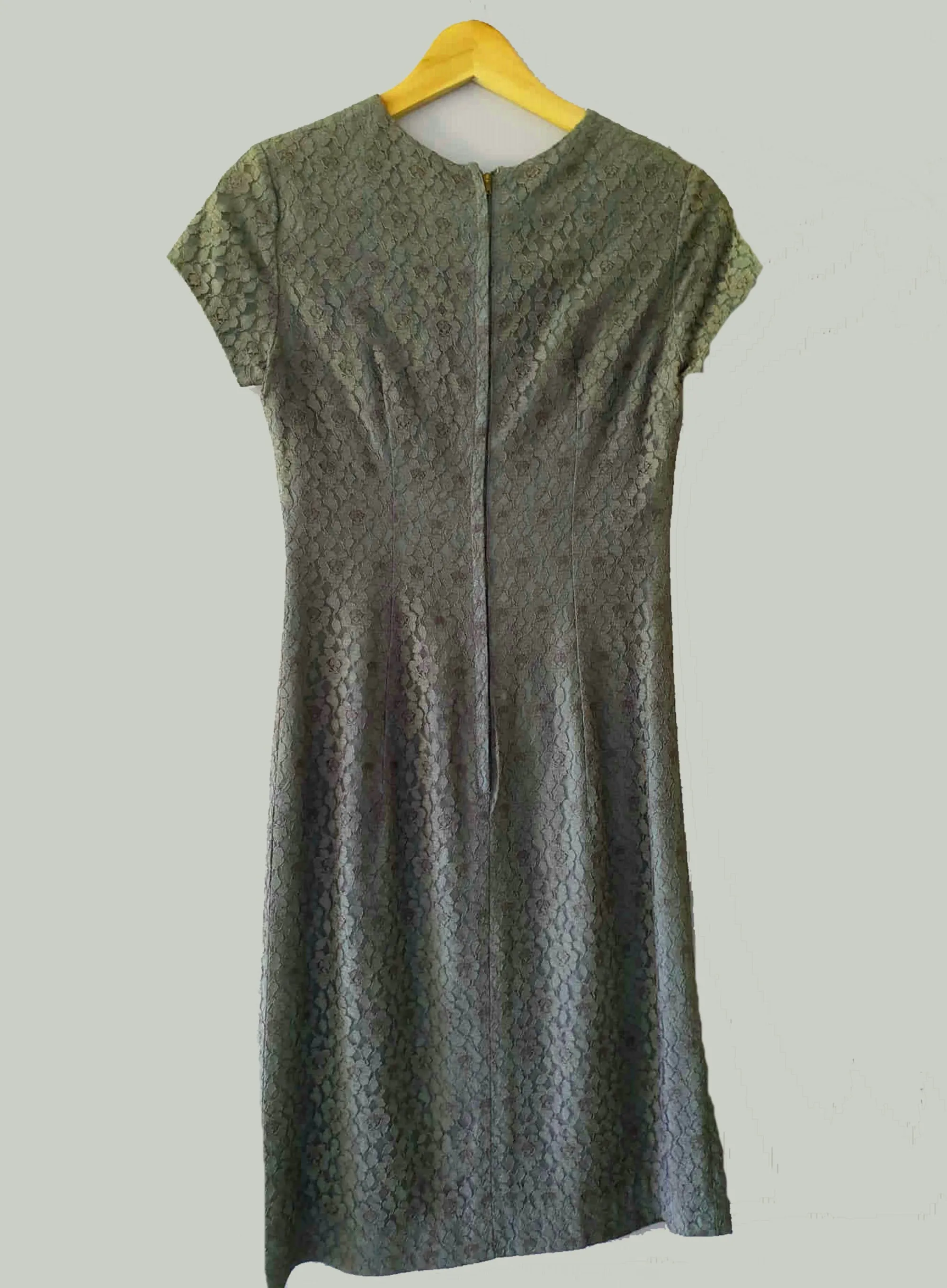 1960s Sage Green Lace Dress - Bust 81 cm