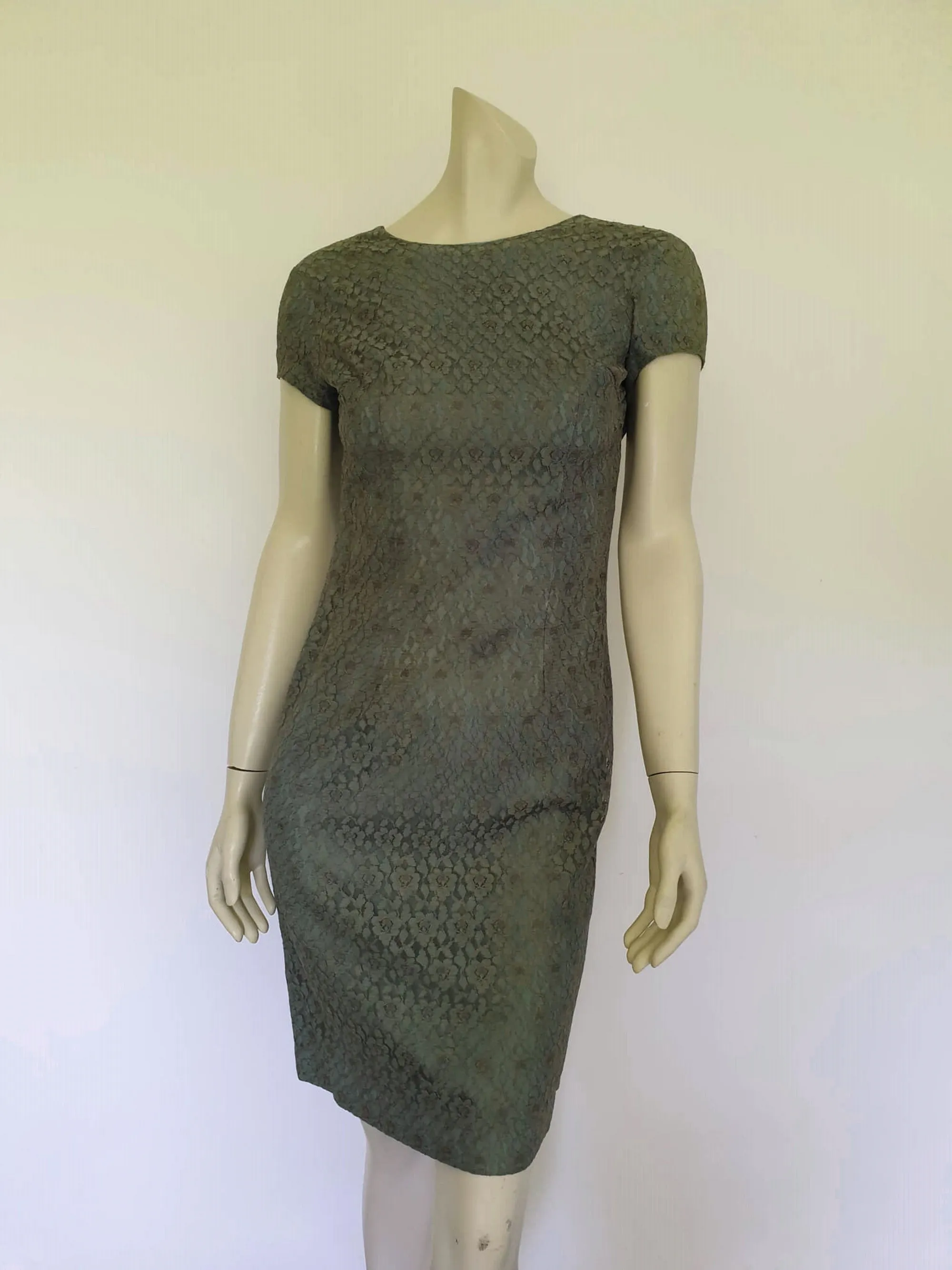1960s Sage Green Lace Dress - Bust 81 cm