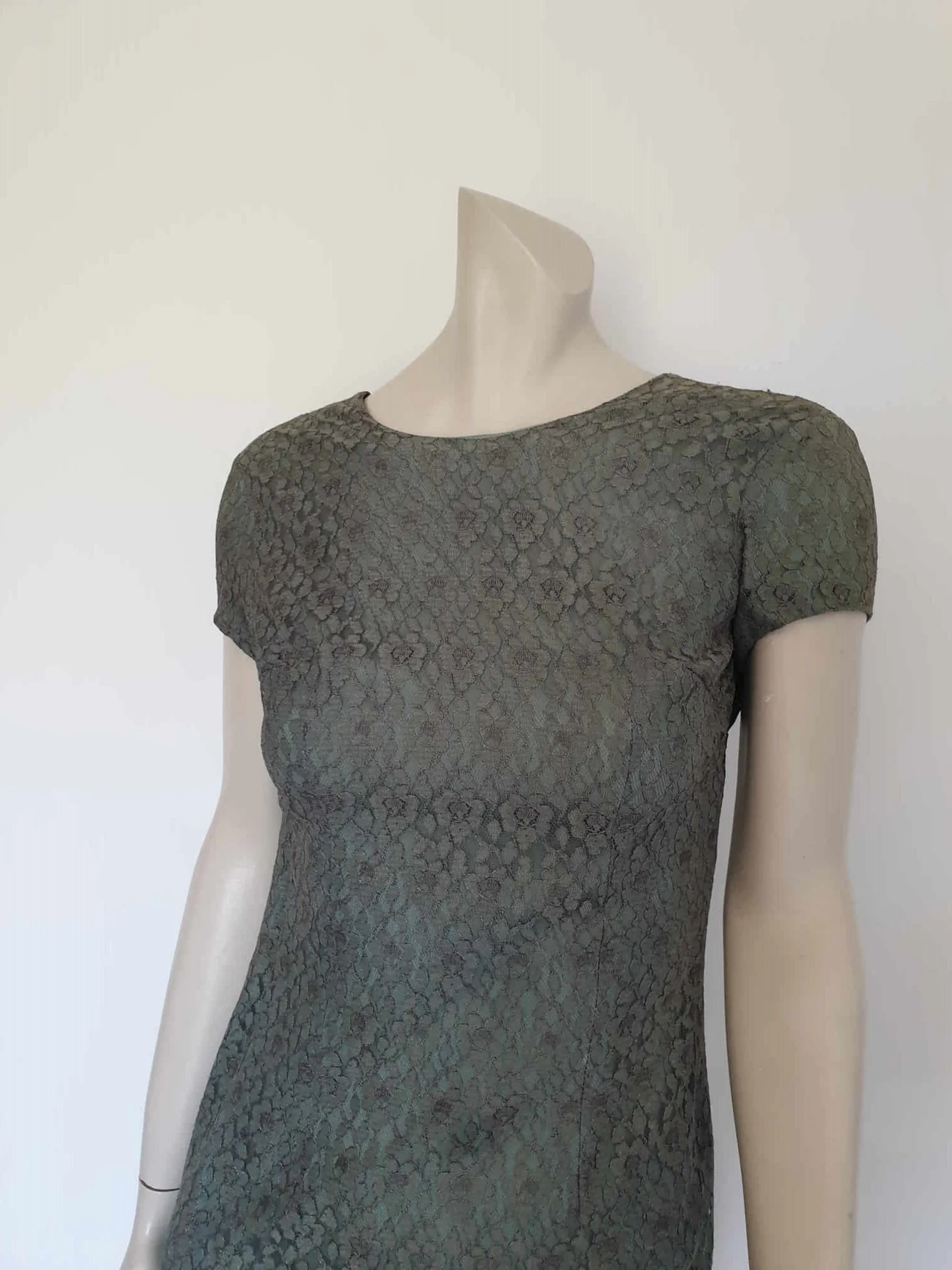 1960s Sage Green Lace Dress - Bust 81 cm