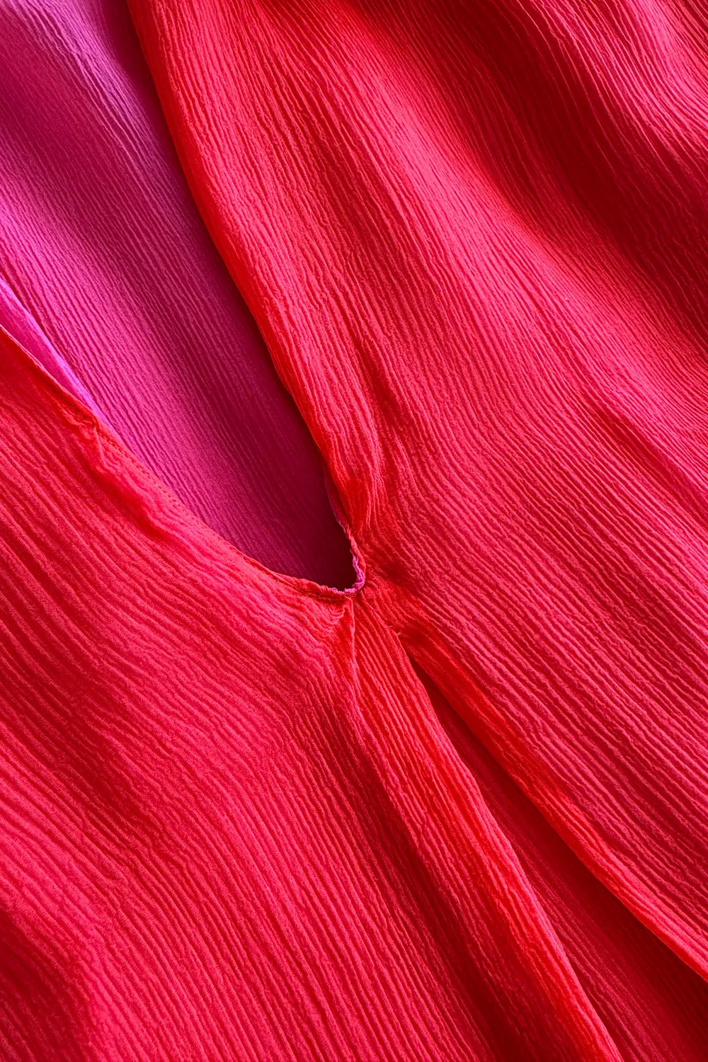 1970s Giorgio Sant'Angelo Red Silk ChiffonDress w Pink Silk Chiffon Lining & Prettiest Gusset Skirt