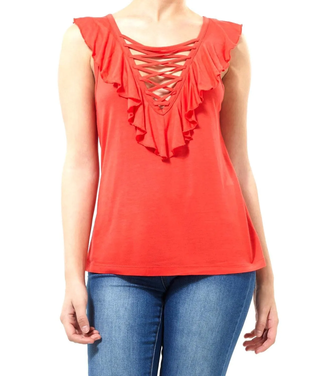 2 Pack Women Sleeveless V-Neck Lace Tank Top - XS/S