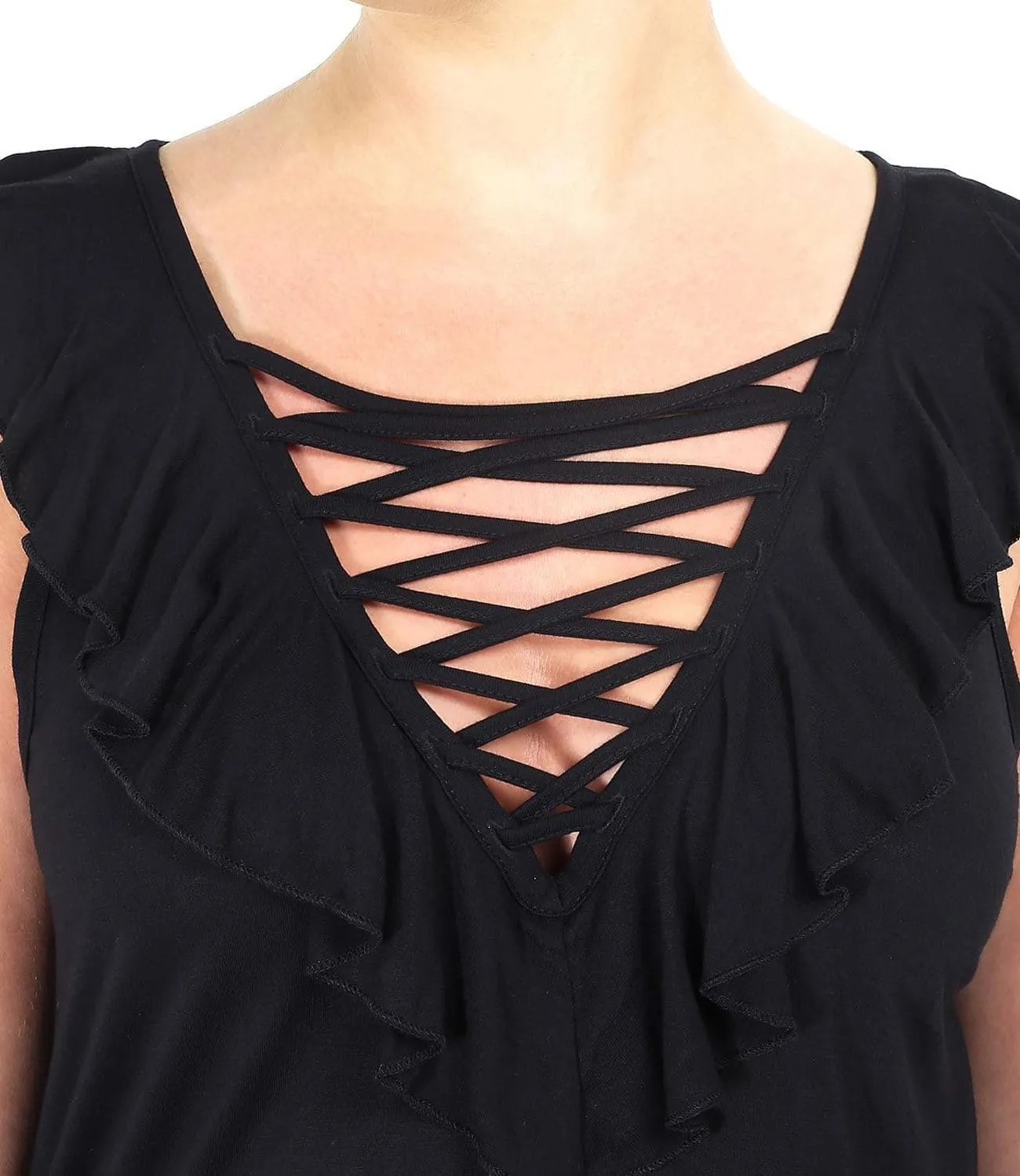 2 Pack Women Sleeveless V-Neck Lace Tank Top - XS/S