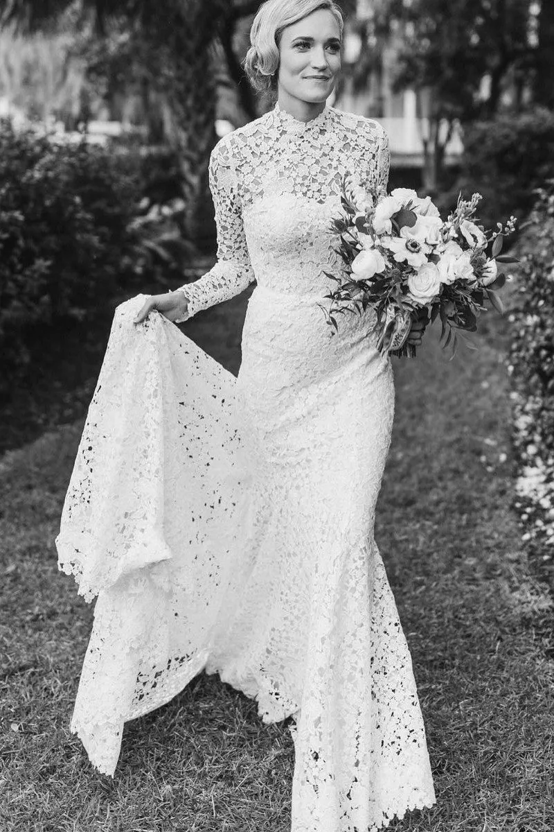 2021 Vintage Lace Wedding Gown Long Sleeves