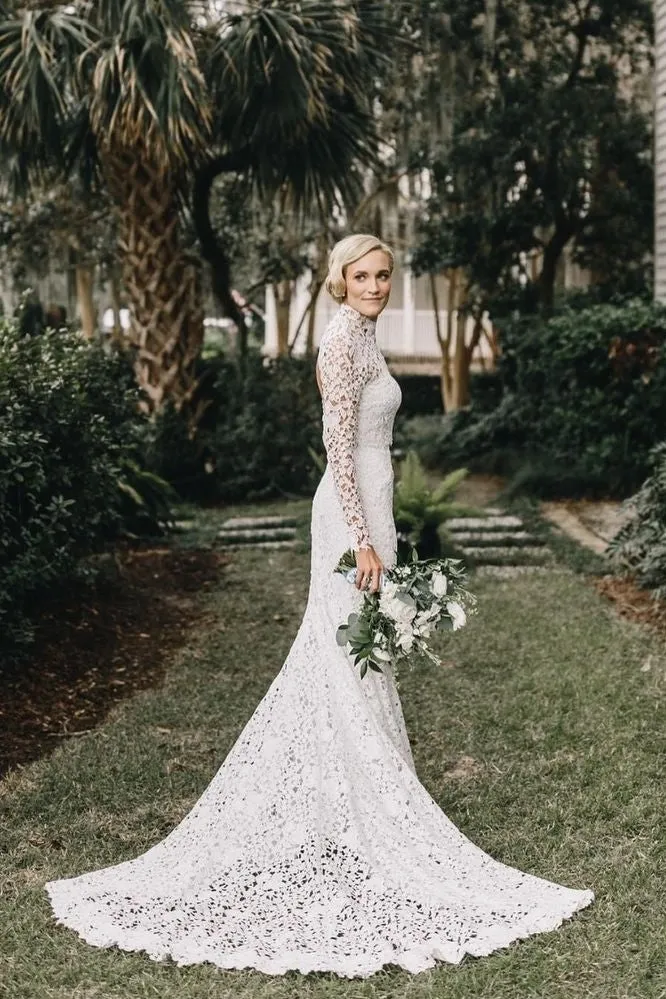 2021 Vintage Lace Wedding Gown Long Sleeves