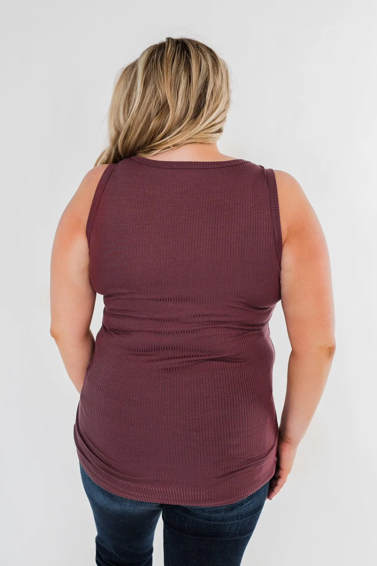 5-Button Henley Tank Top- Dark Mauve