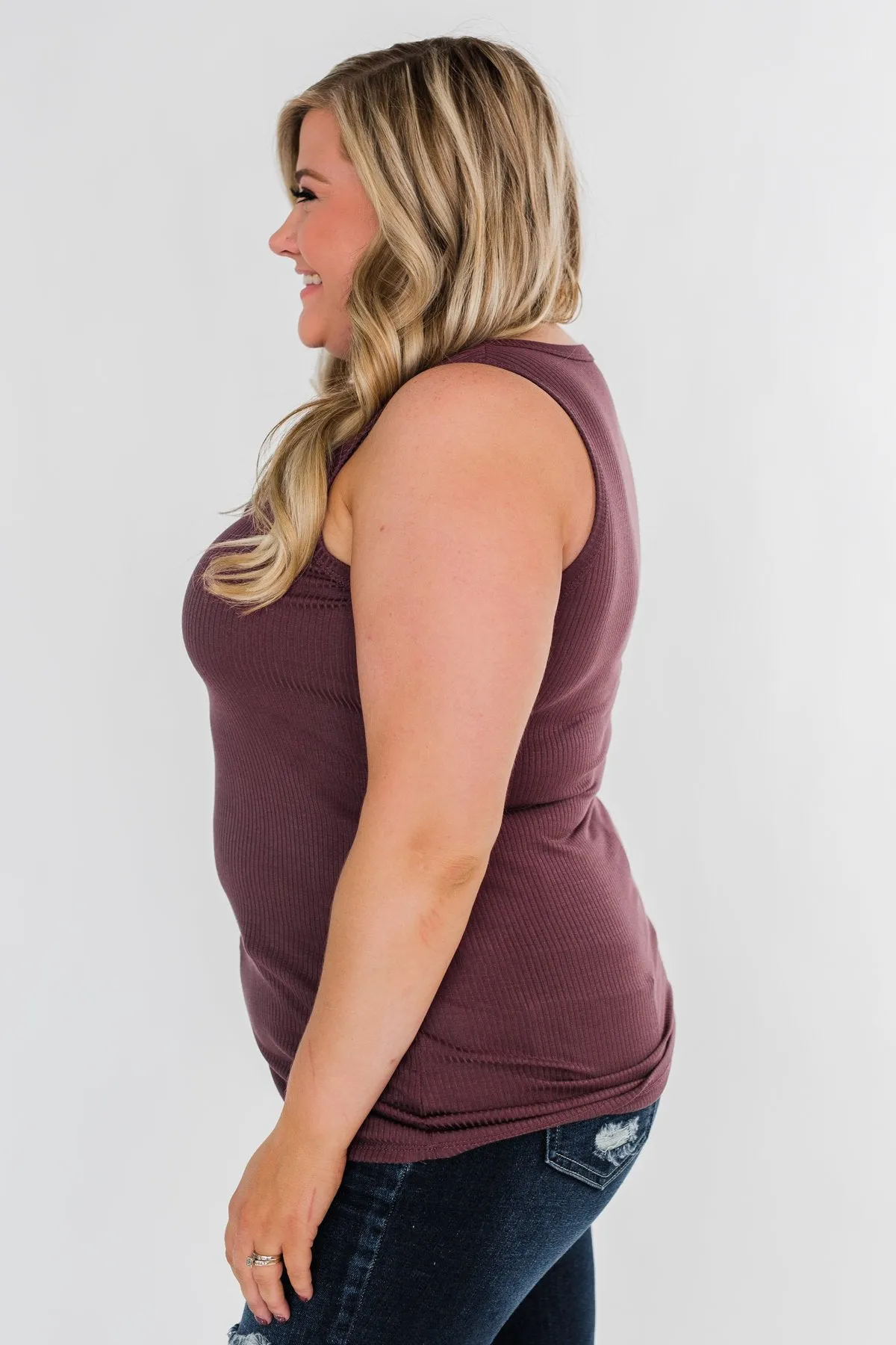 5-Button Henley Tank Top- Dark Mauve