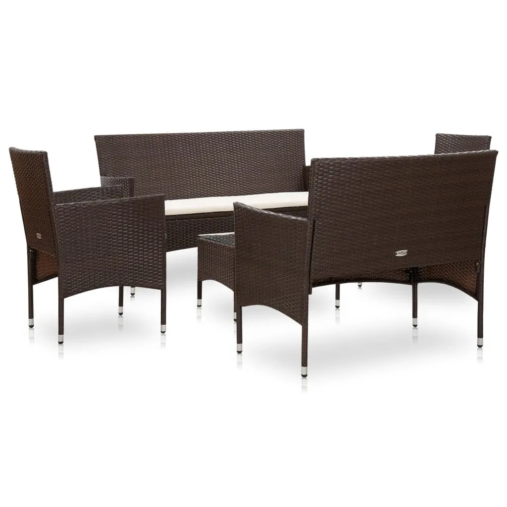 5 Piece Garden Lounge Set With Cushions Poly Rattan Brown