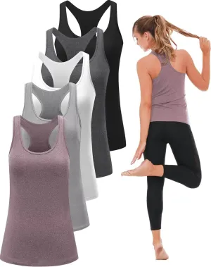 6 or 5 Pack Workout Tank Tops for Women, Athletic Racerback Sports Tank Tops, Compression Sleeveless Dry Fit Shirts