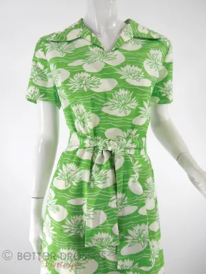 60s/70s Green & White Lily Pad Shift Dress