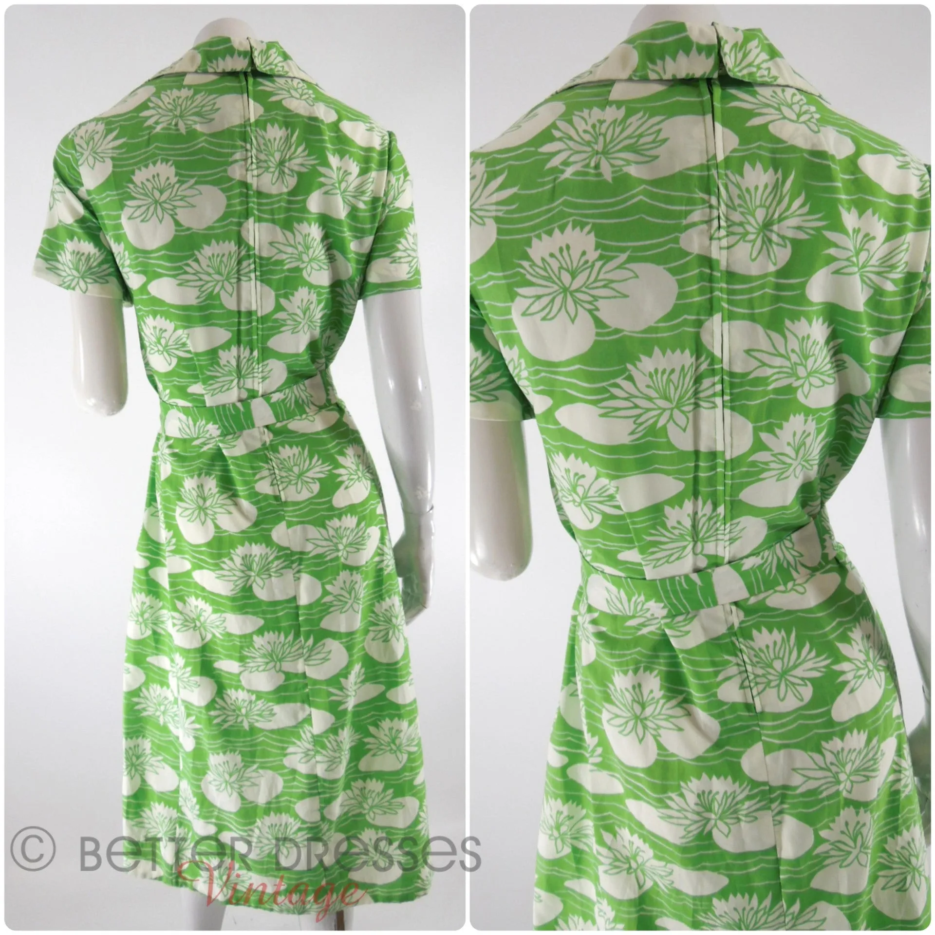 60s/70s Green & White Lily Pad Shift Dress