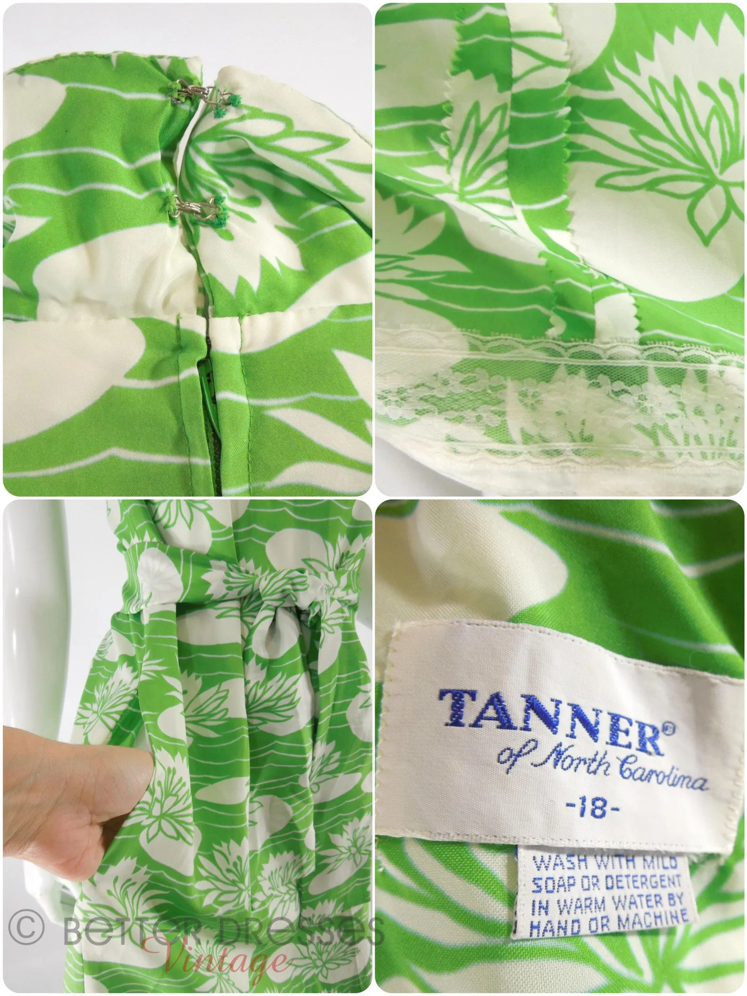 60s/70s Green & White Lily Pad Shift Dress