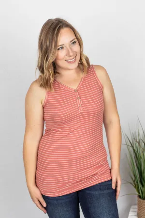 Addison Henley Tank - Dark Pink w/White Stripes