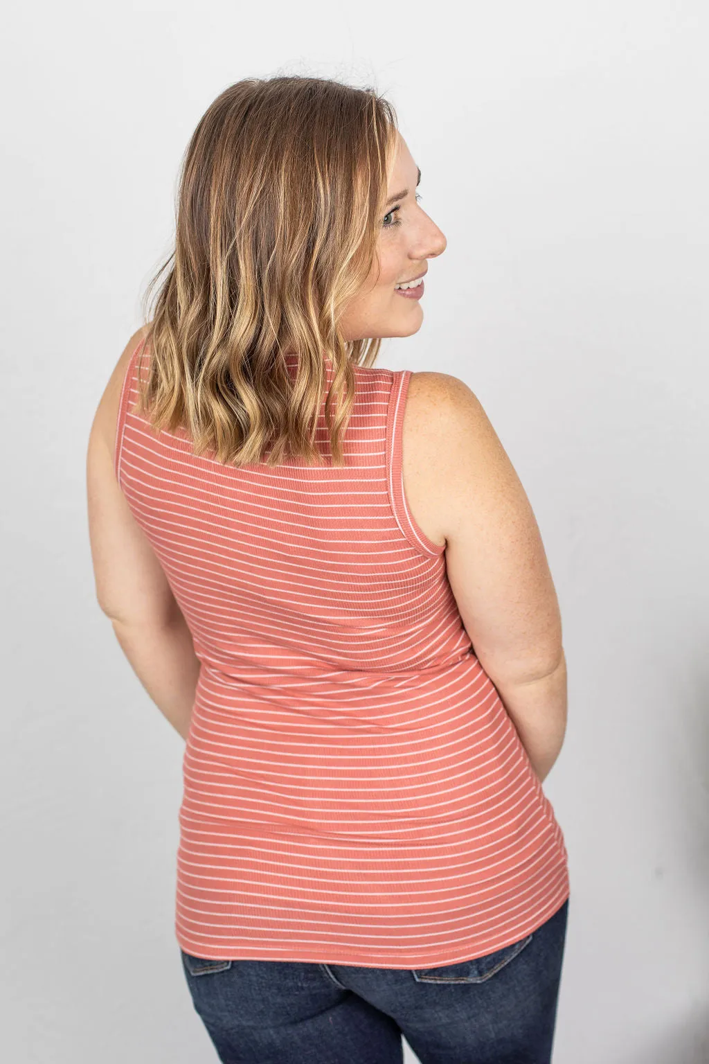 Addison Henley Tank - Dark Pink w/White Stripes