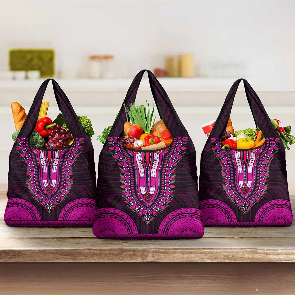 African Dashiki and Polynesian Pattern Grocery Bag Pink LT9