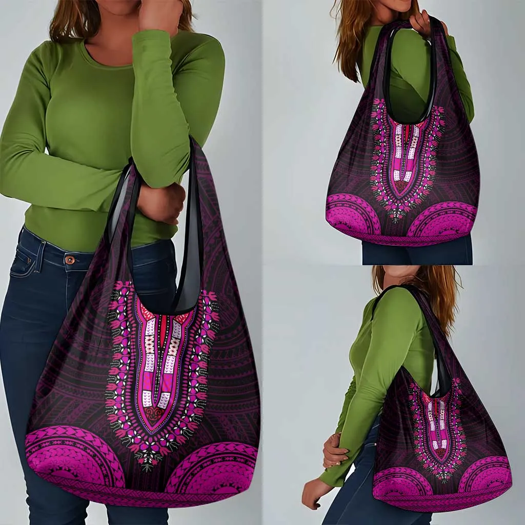 African Dashiki and Polynesian Pattern Grocery Bag Pink LT9