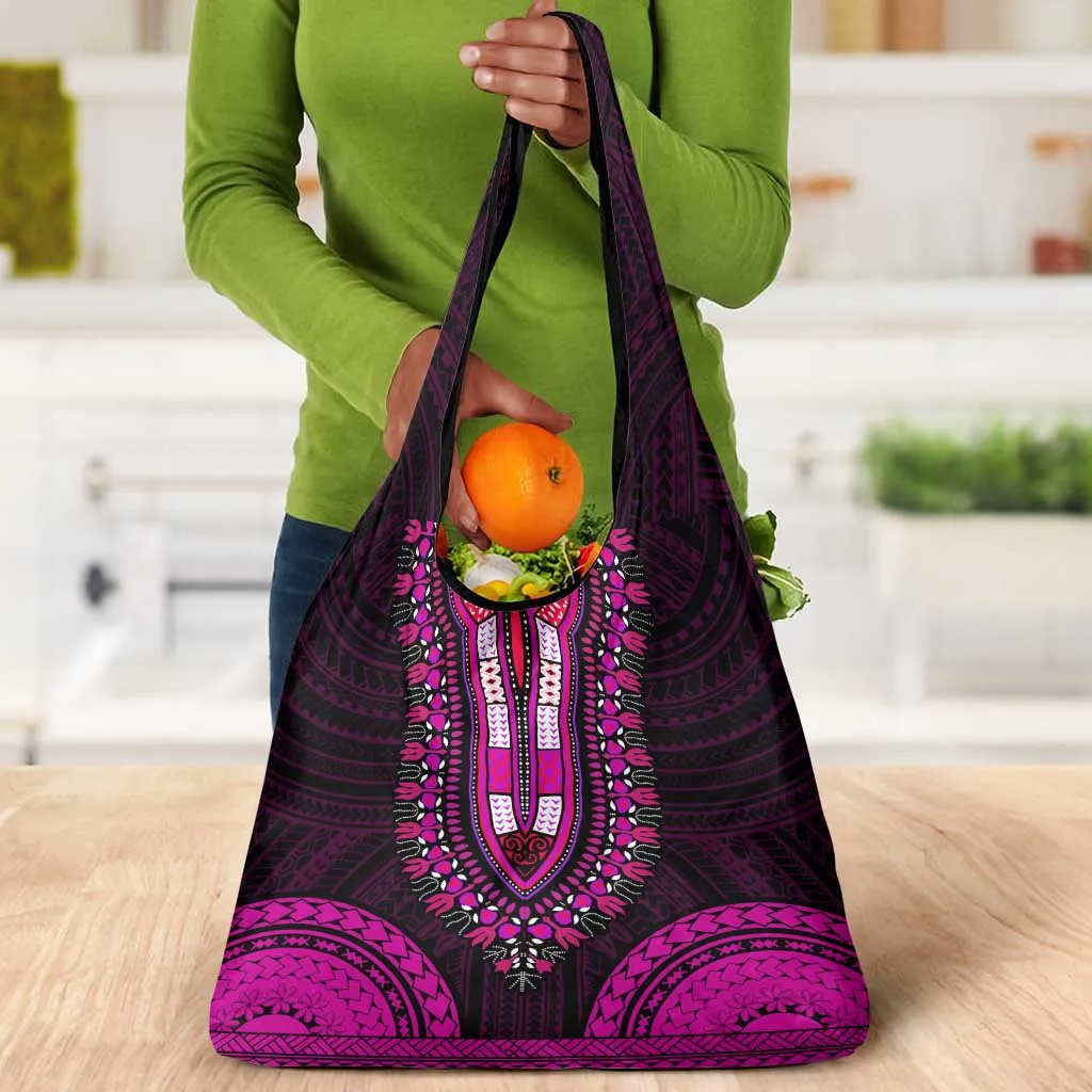 African Dashiki and Polynesian Pattern Grocery Bag Pink LT9