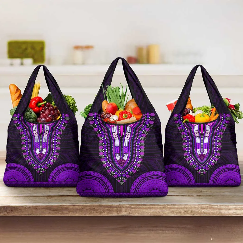 African Dashiki and Polynesian Pattern Grocery Bag Purple LT9