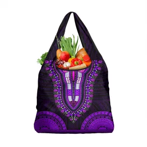 African Dashiki and Polynesian Pattern Grocery Bag Purple LT9