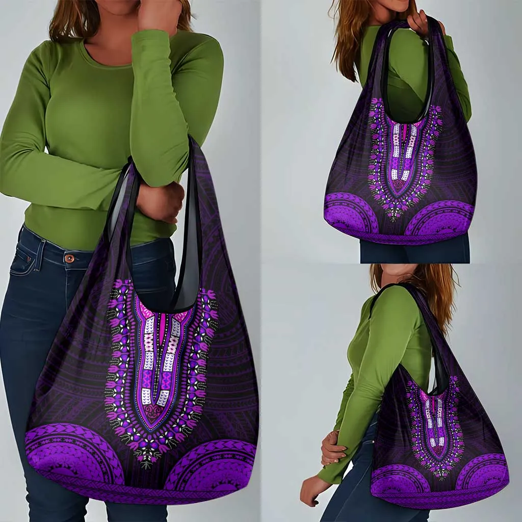 African Dashiki and Polynesian Pattern Grocery Bag Purple LT9