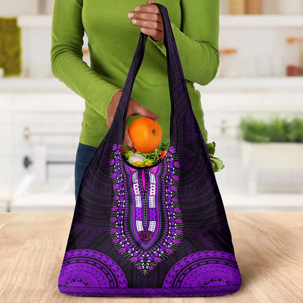African Dashiki and Polynesian Pattern Grocery Bag Purple LT9