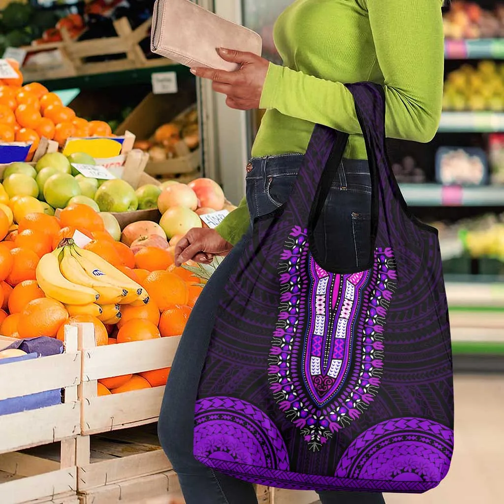 African Dashiki and Polynesian Pattern Grocery Bag Purple LT9