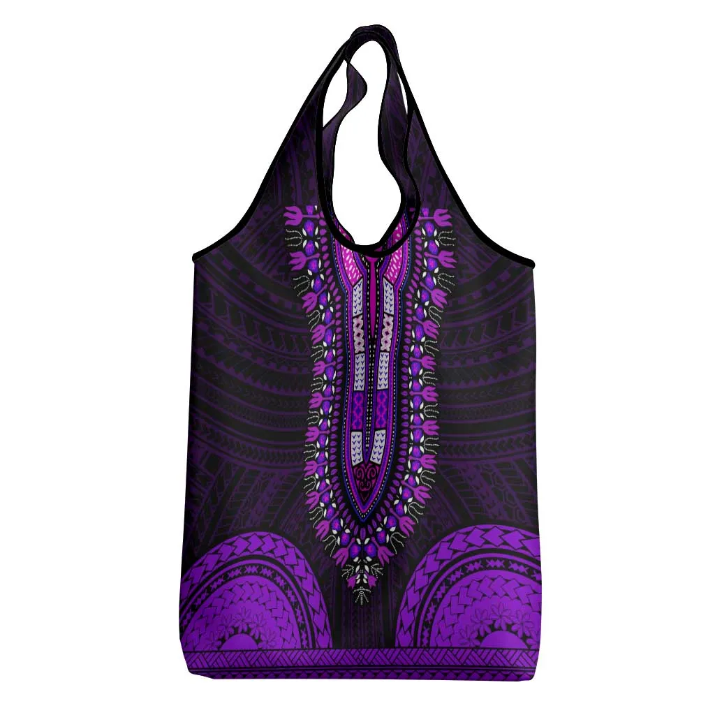 African Dashiki and Polynesian Pattern Grocery Bag Purple LT9