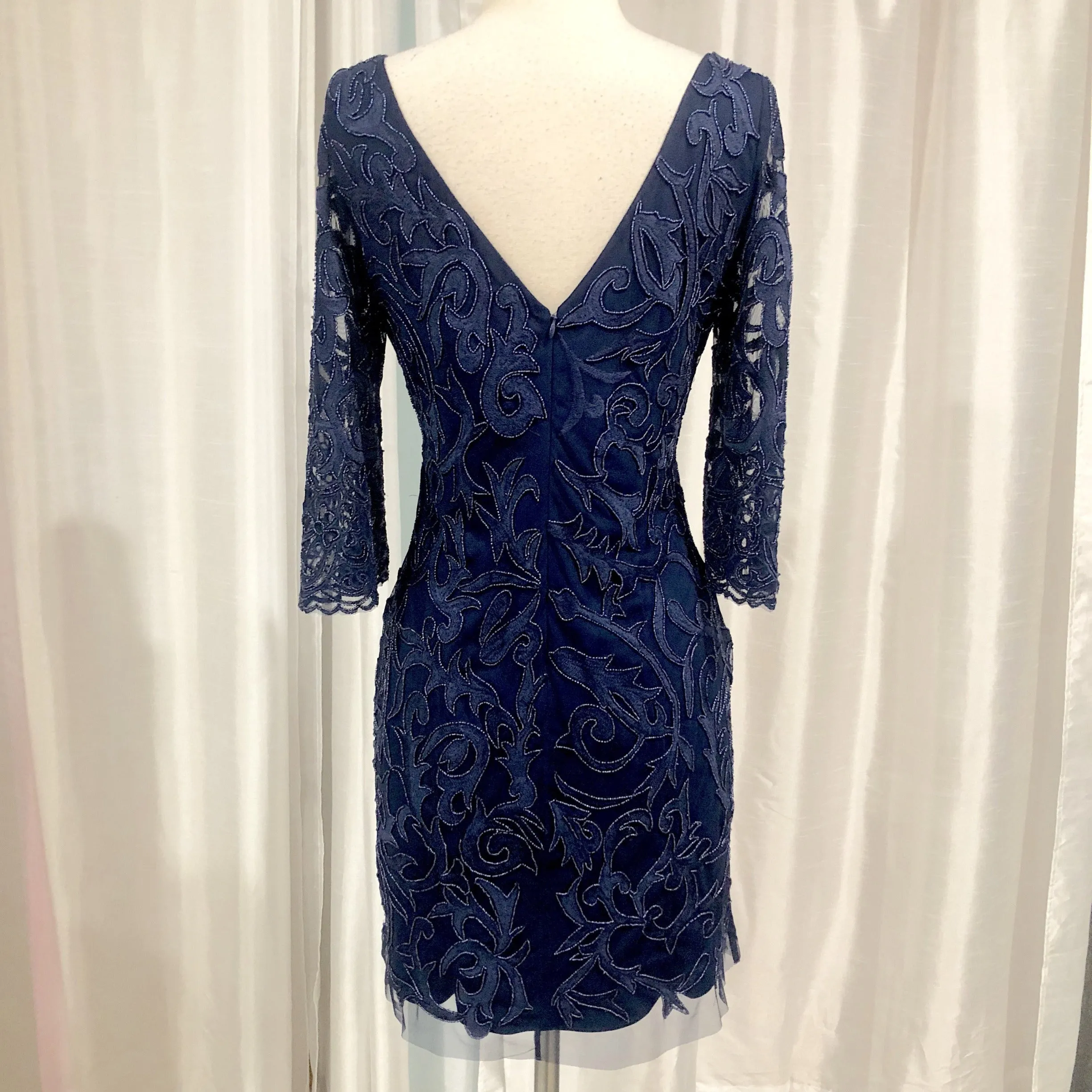 AIDAN MATTOX Navy Blue Long Sleeve Short Sheath Dress Size 10