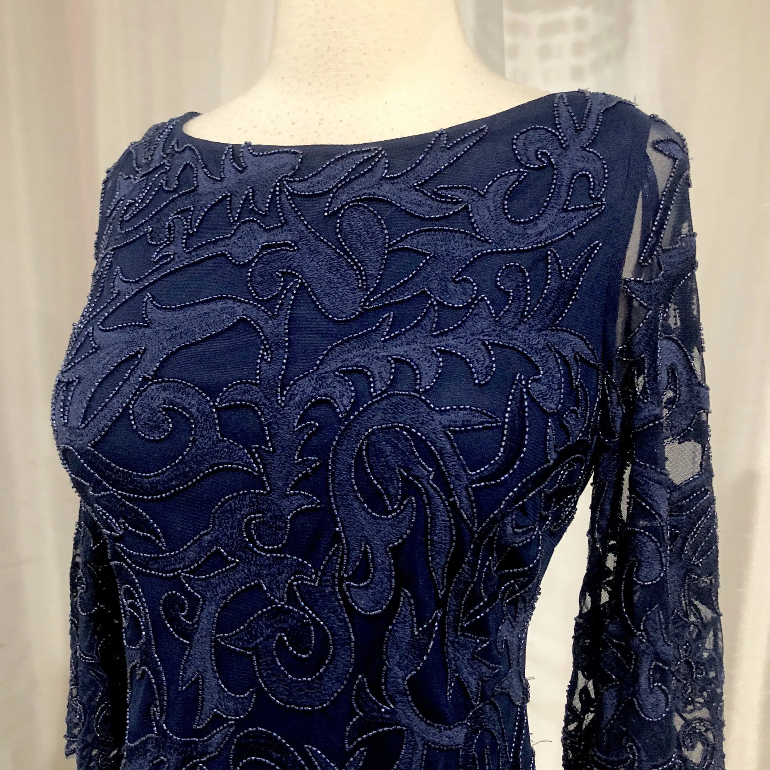 AIDAN MATTOX Navy Blue Long Sleeve Short Sheath Dress Size 10