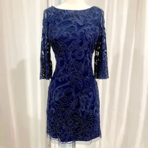 AIDAN MATTOX Navy Blue Long Sleeve Short Sheath Dress Size 10