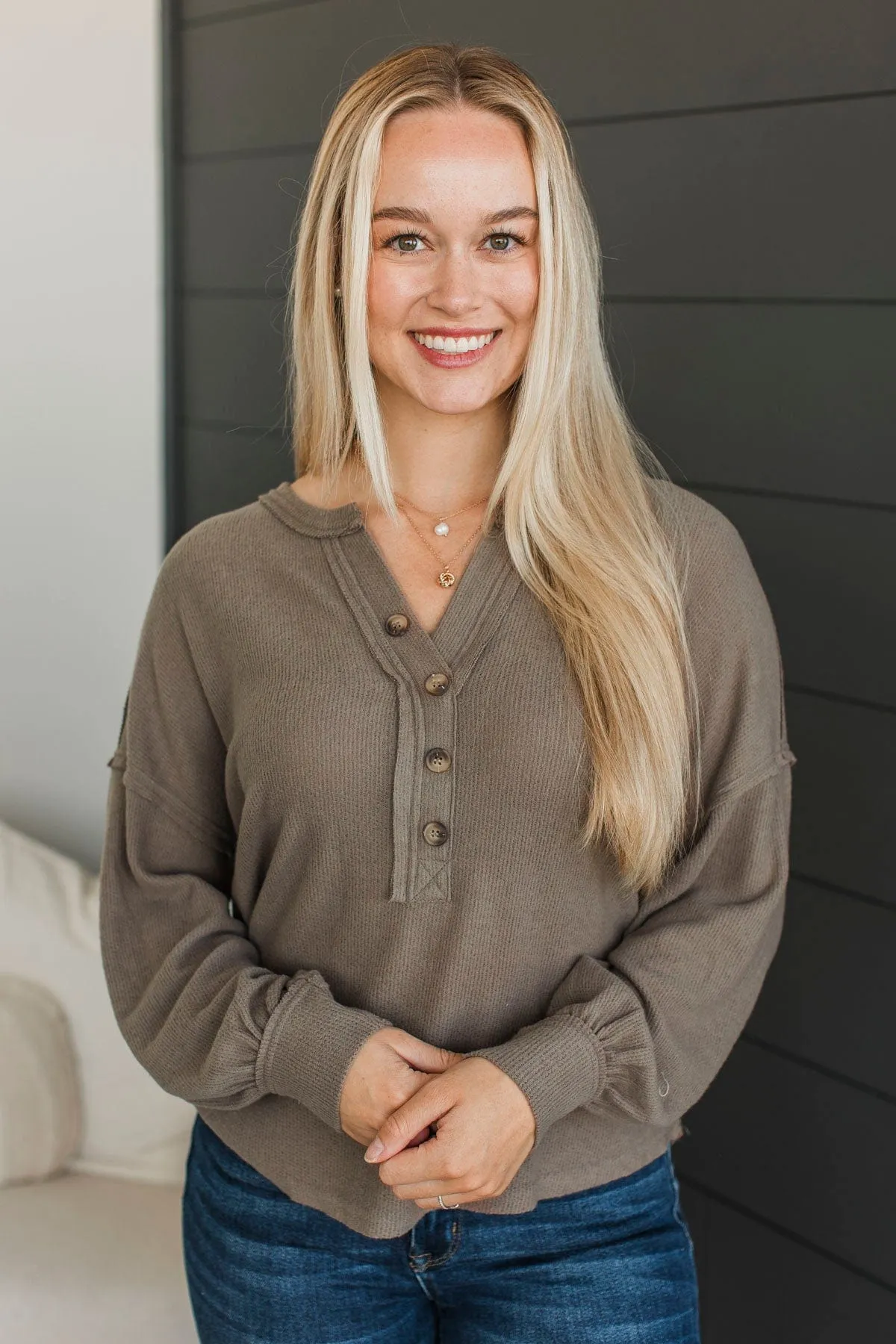 All The Buzz Knit Dolman Top- Taupe