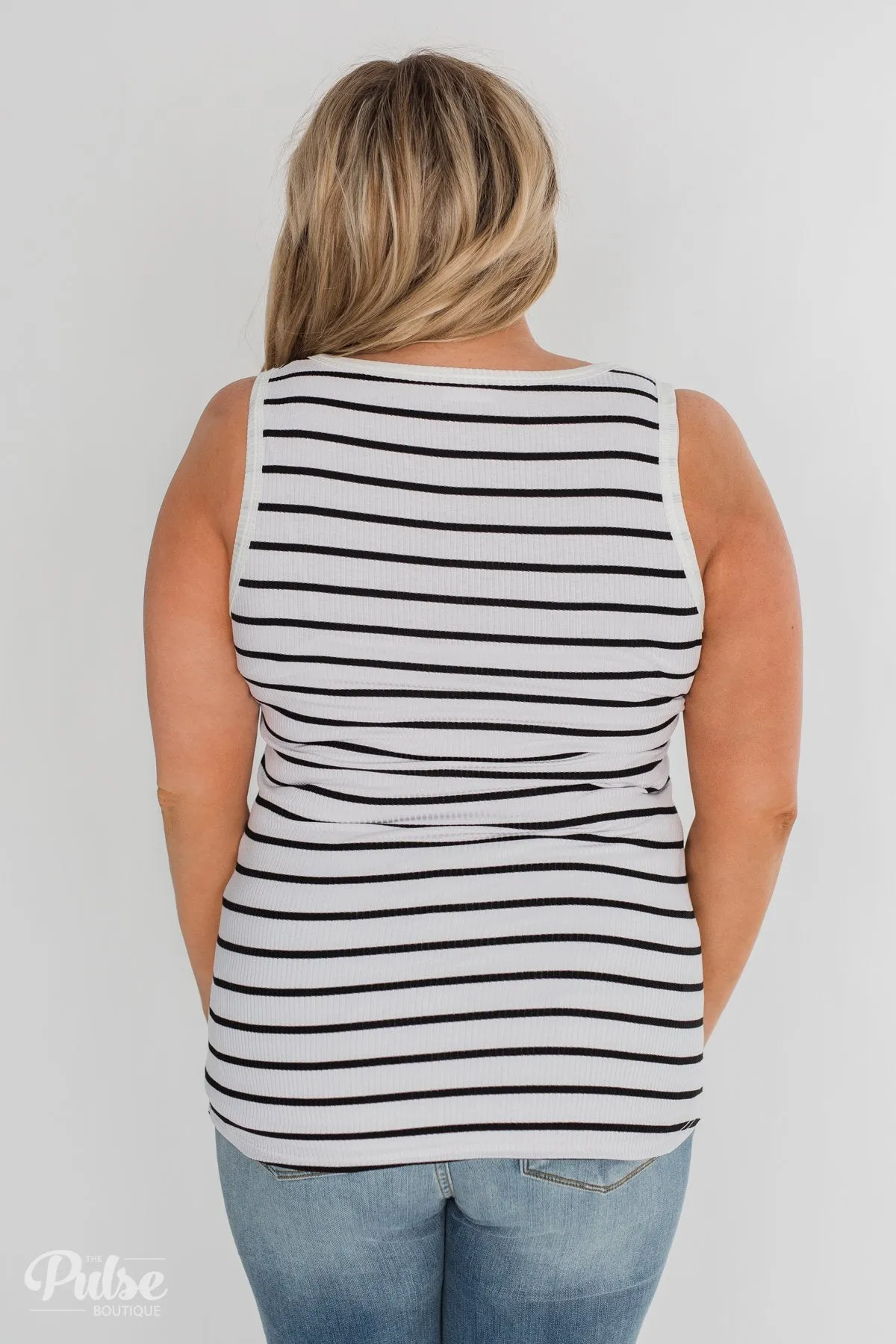 Always Need You 5-Button Henley Tank - Black & White Striped