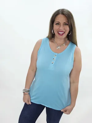 AQUA BUTTON SLEEVELESS TANK