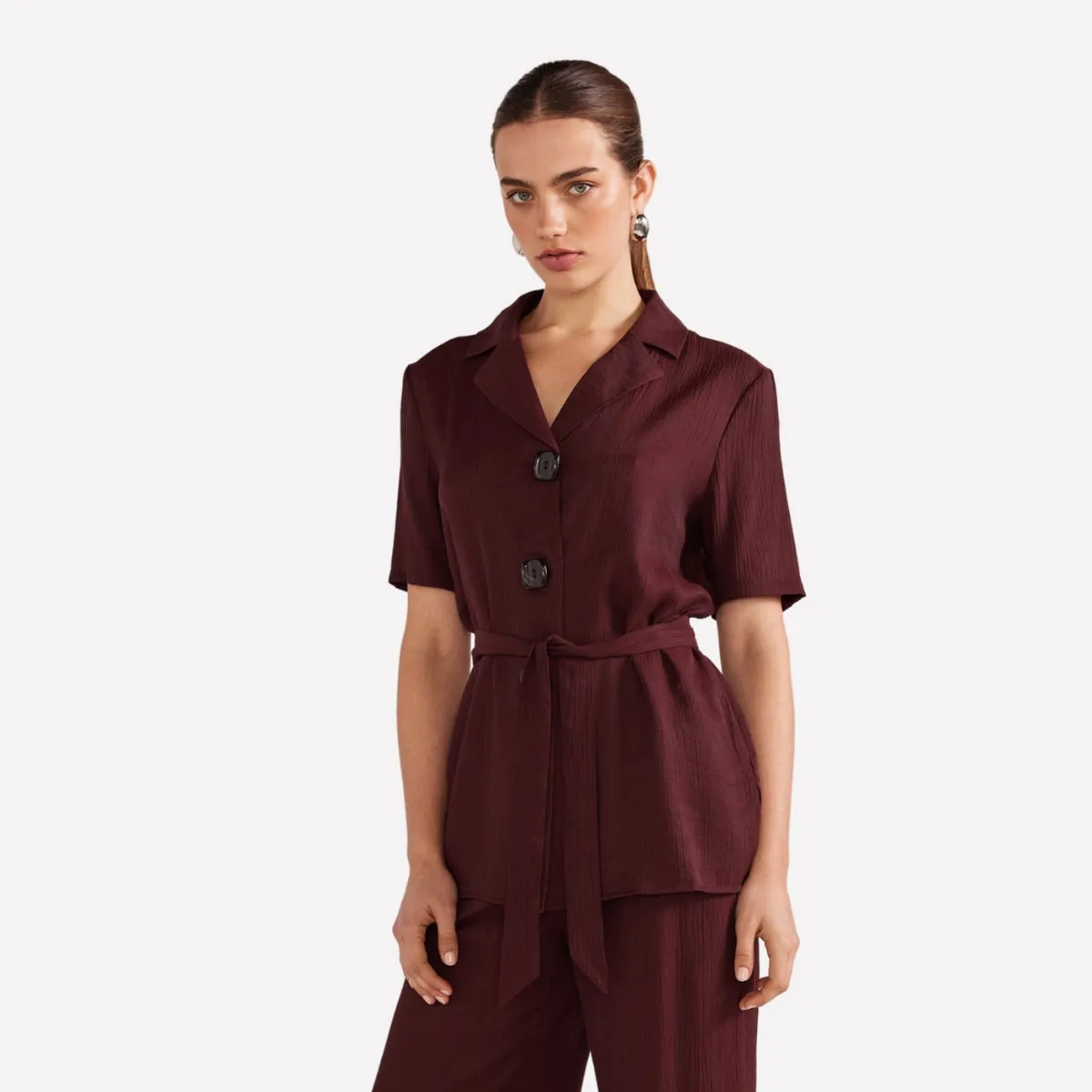 Astor Belted Shirt (Wine)