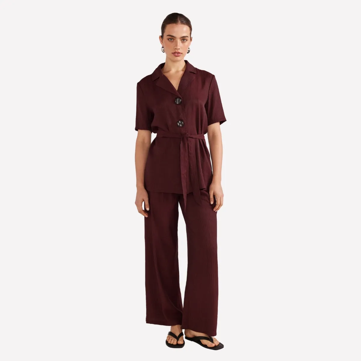 Astor Belted Shirt (Wine)