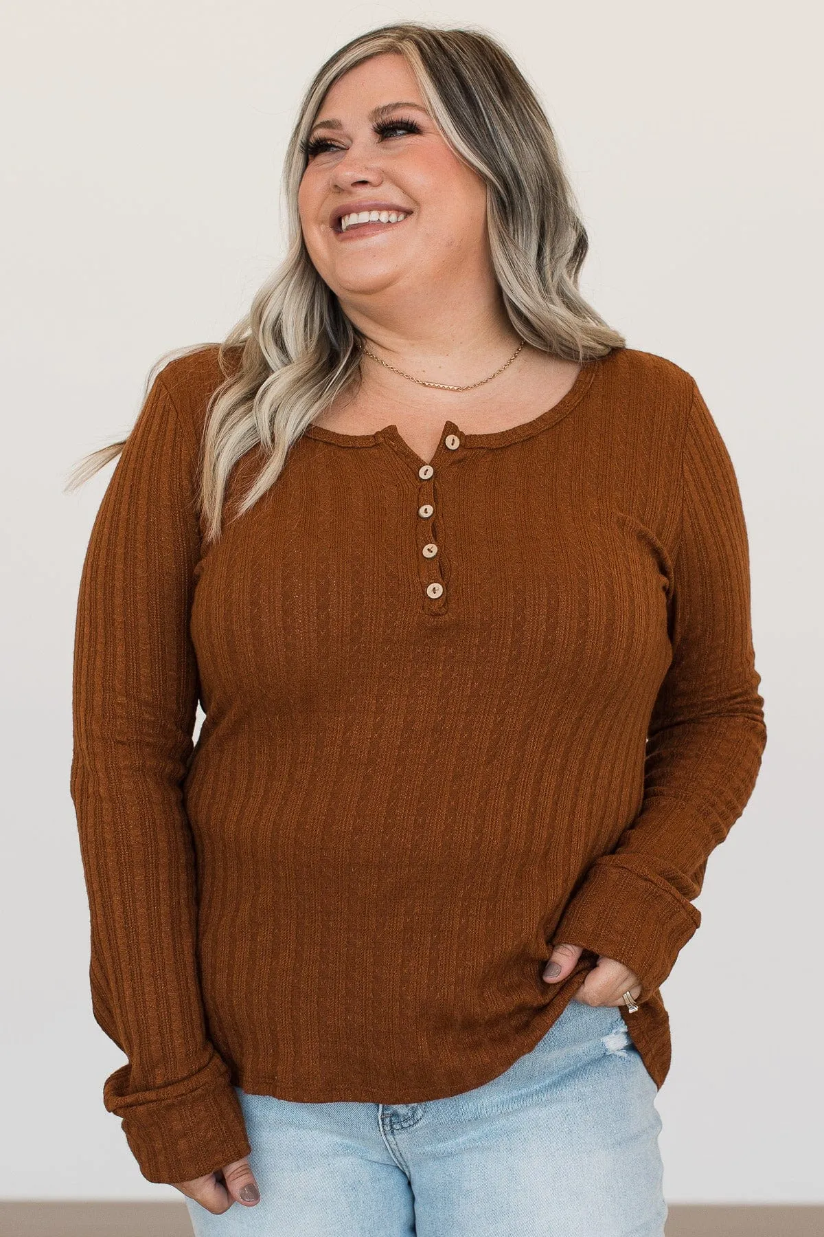 At My Best Knit Button Top- Rust