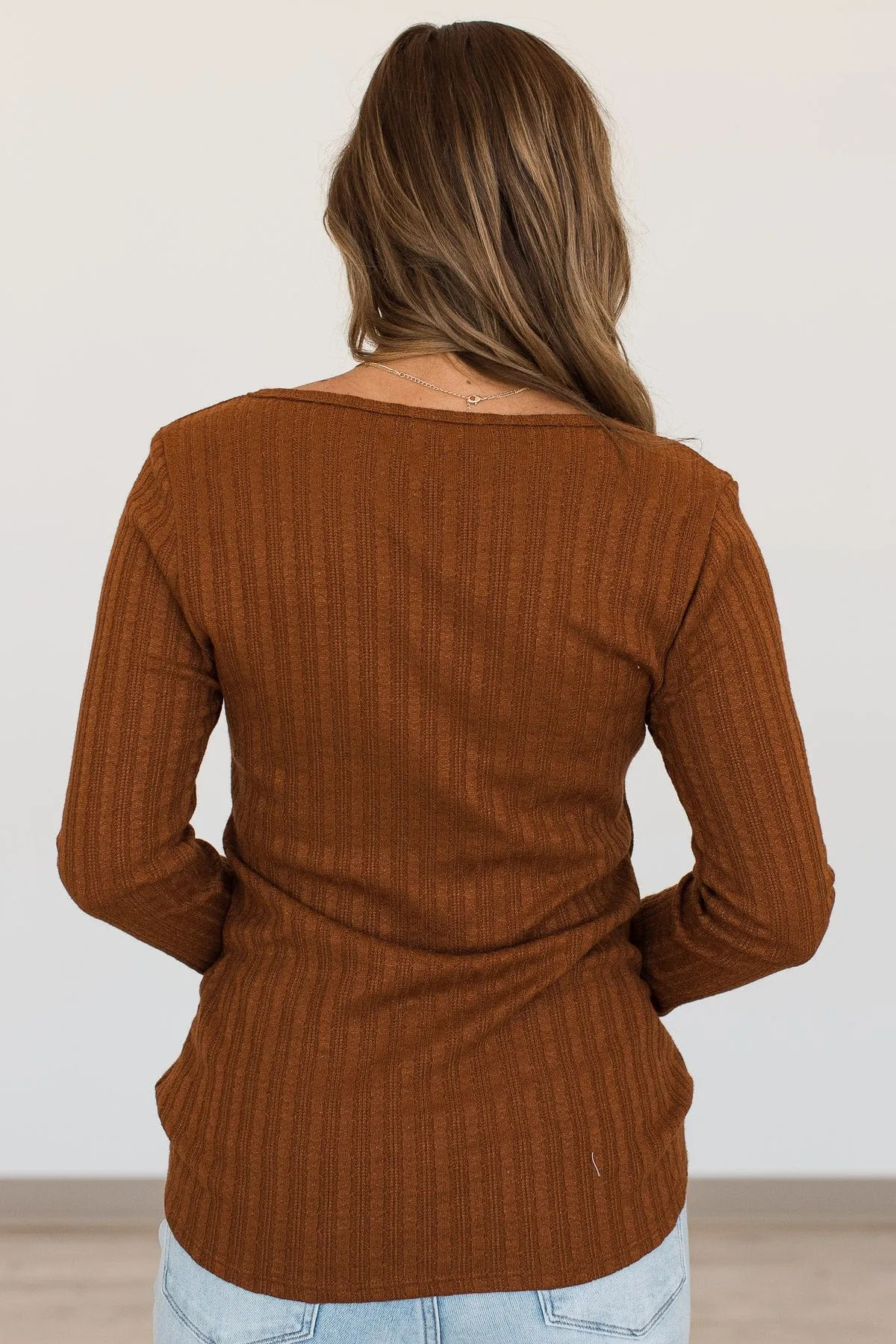At My Best Knit Button Top- Rust