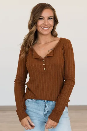 At My Best Knit Button Top- Rust