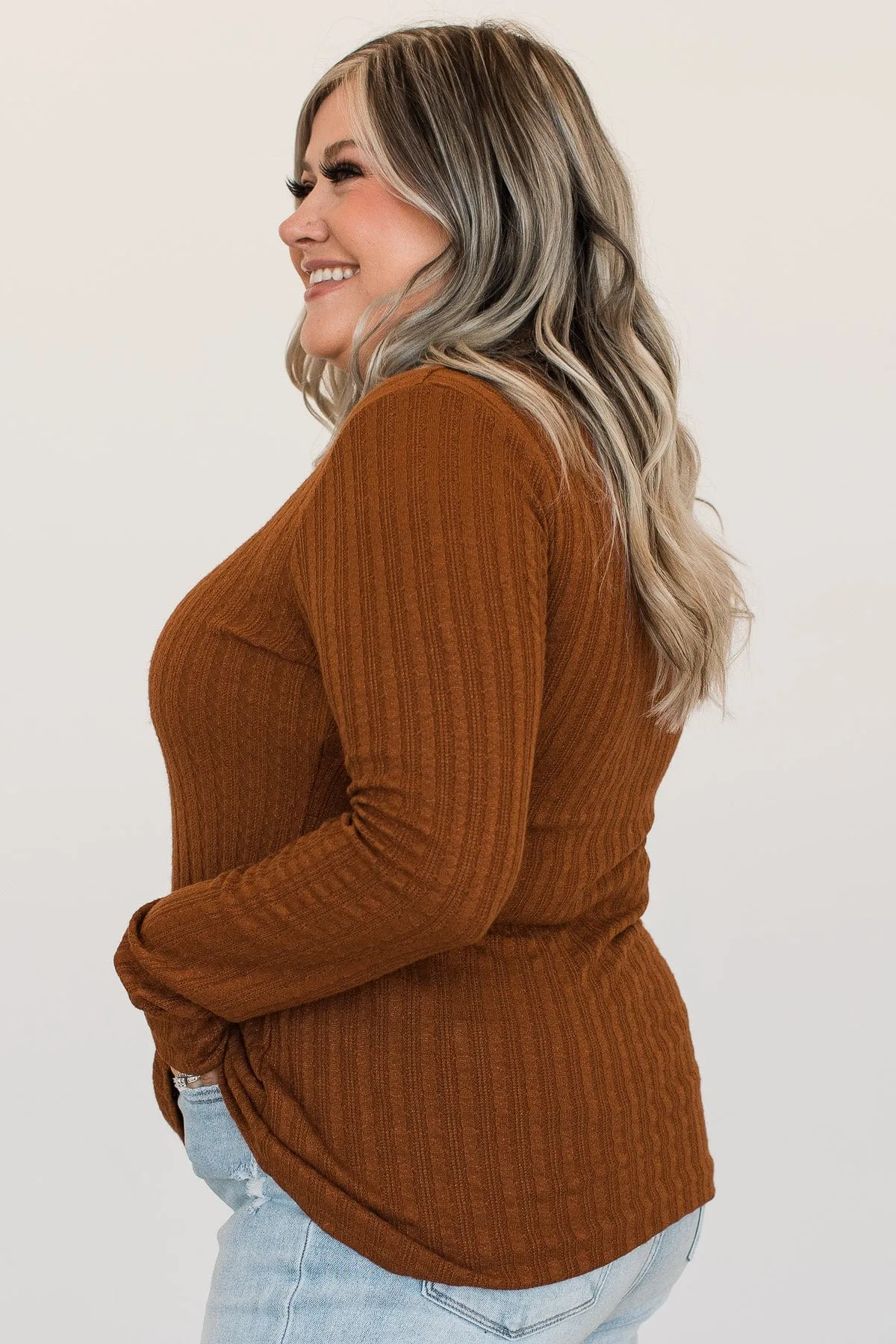 At My Best Knit Button Top- Rust