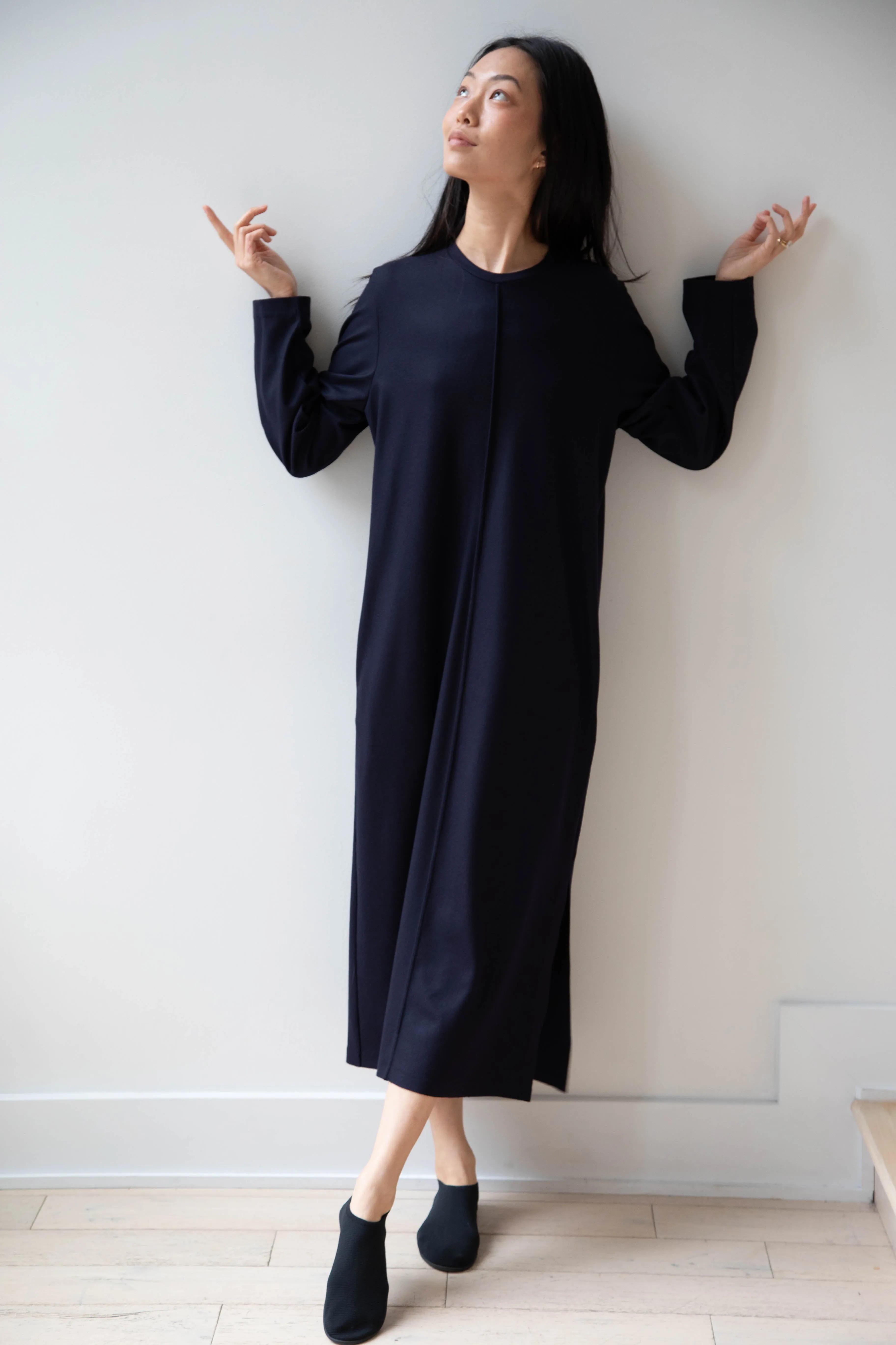 Aton | Crewneck Dress in Navy Wool