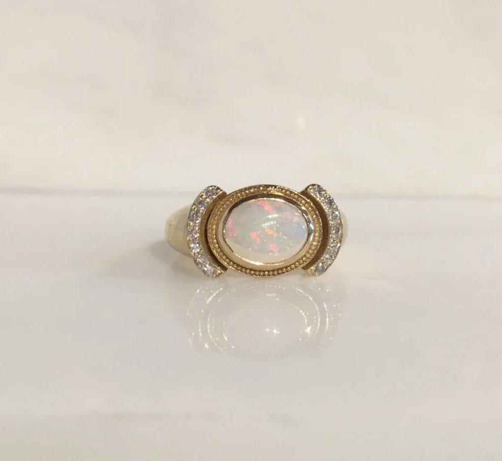Aurora Opal & Diamond Ring