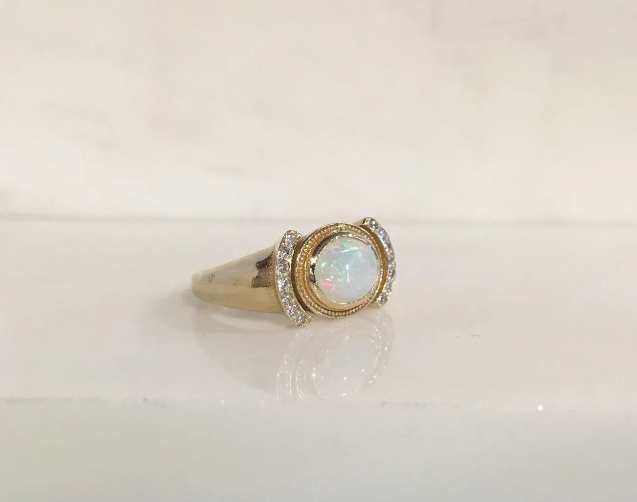 Aurora Opal & Diamond Ring