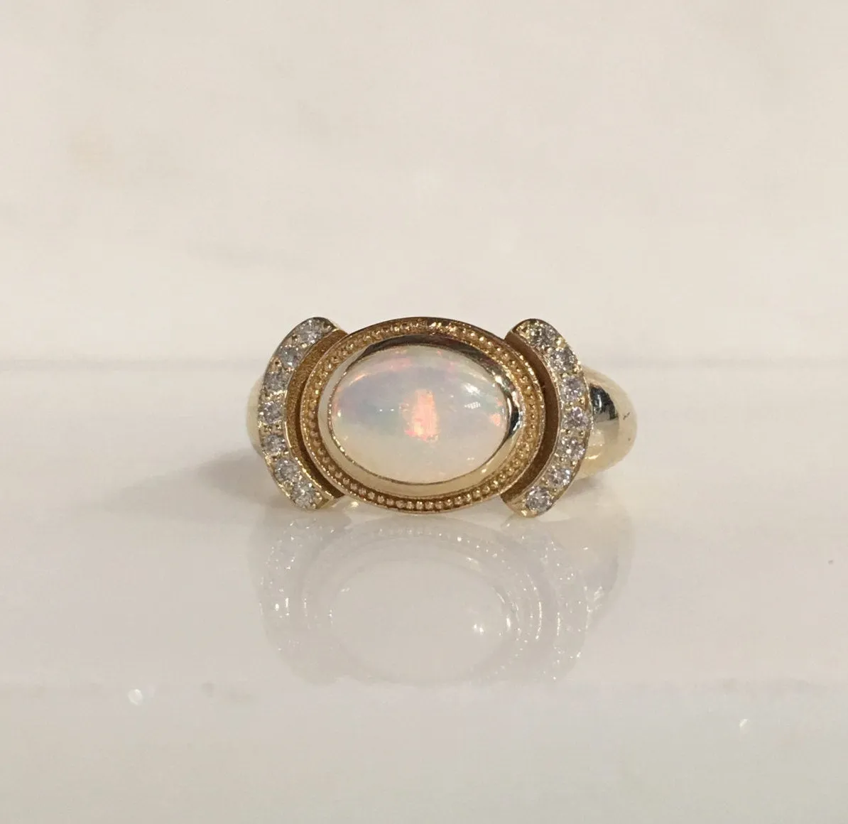 Aurora Opal & Diamond Ring