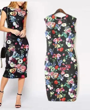 Autumn Beach Dresses Elegant Slim Women's Dresses Pencil Vestidos Floral Sexy Bodycon Long Party Sexy Dresses AA8062