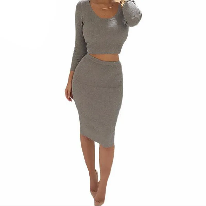 Autumn Winter 2 Piece Set Women Long sleeve party dresses bandage dress women dress