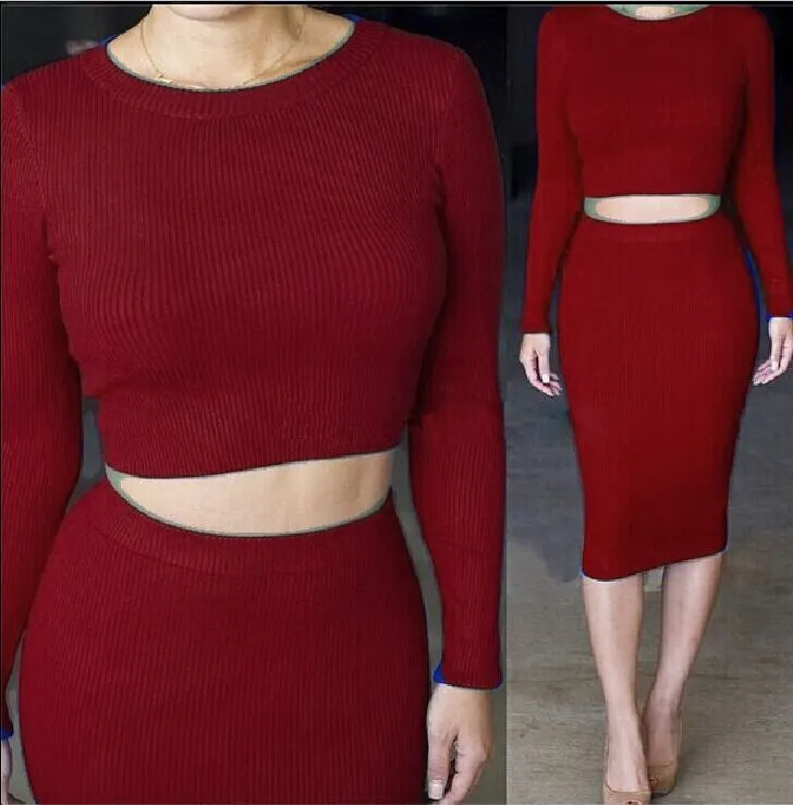 Autumn Winter 2 Piece Set Women Long sleeve party dresses bandage dress women dress