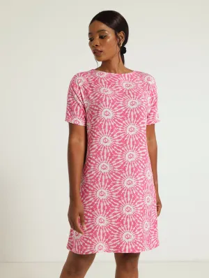 Back Detail Shift Dress - White/Pink