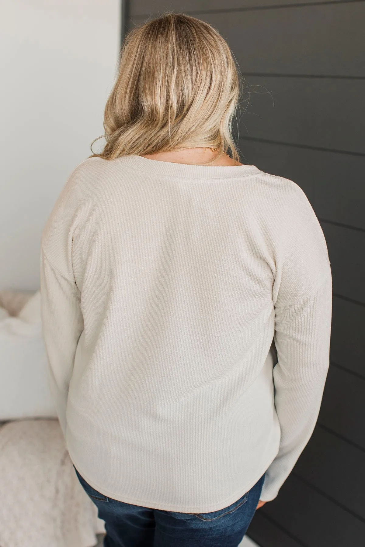 Beaming Smiles Ribbed Henley Top- Light Oatmeal