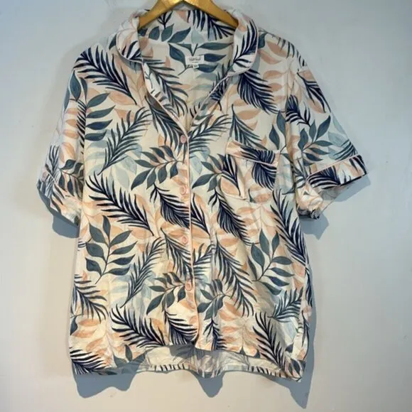 Bed head, two-piece button-down pyjama set pastel palm leaf pattern size XL
